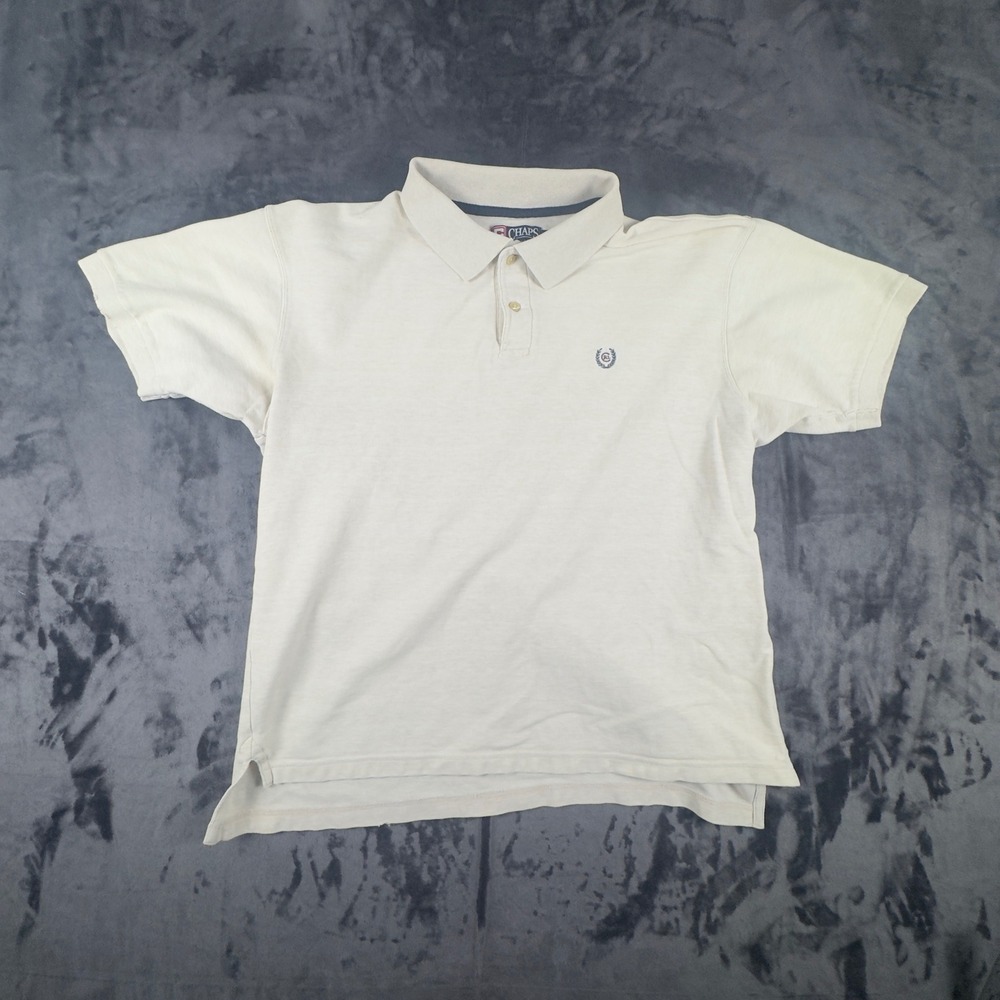 Chaps Polo Shirt Mens XL Cream Cotton Linen Short Sleeve Logo 4950